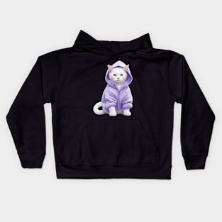 British shorthair cat wearing purple hoodie Kids Hoodie